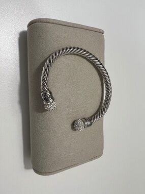 Silver-Tone Cable Cuff Bracelet with Crystal End Caps - New Condition